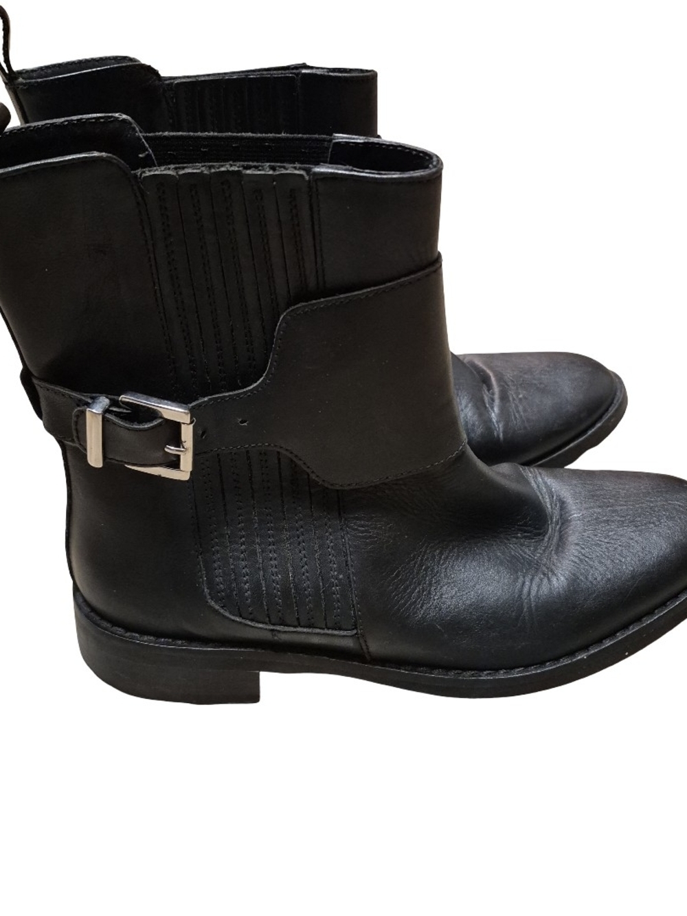 Vera Gomma Women's Black Leather Ankle Booties with Buckle